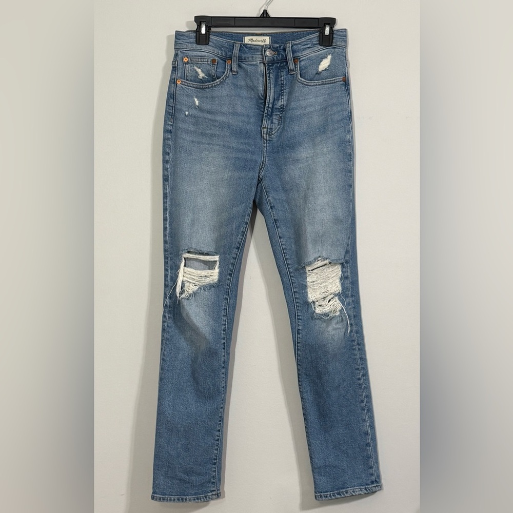 Perfect Vintage Madewell Light Wash Blue Distressed Straight Leg Jeans Size 26